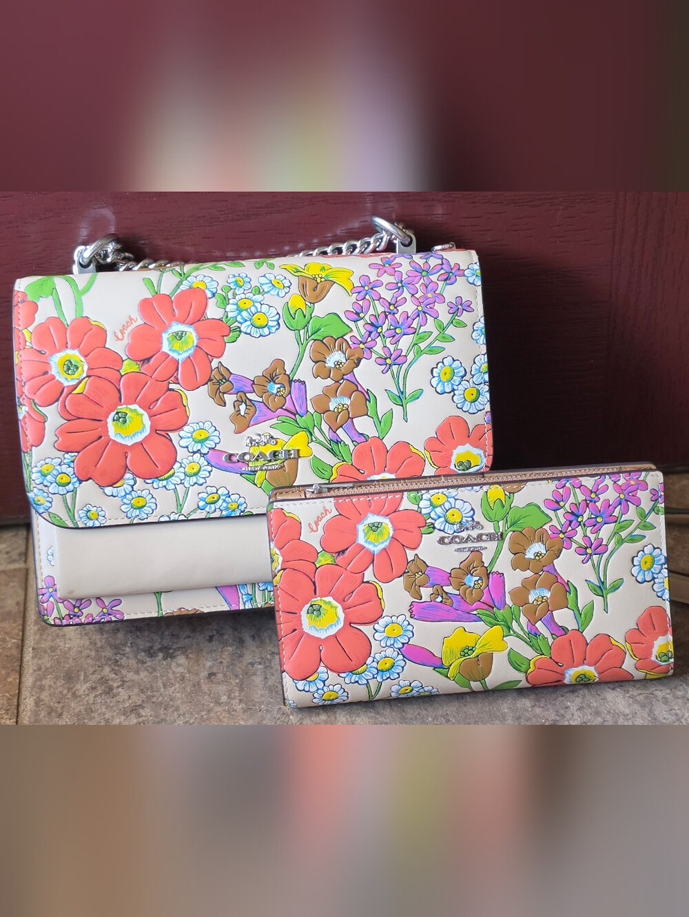 Coach Floral Print Shoulder Bag & Wallet - Multicolor